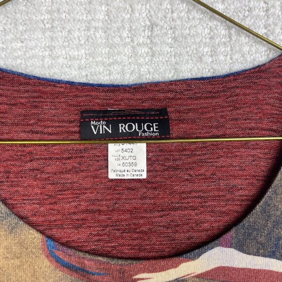 Mode Vin Rouge Women's XL Abstract Art AOP Shirt Top Canada Made Asymmetrical - Picture 10 of 15
